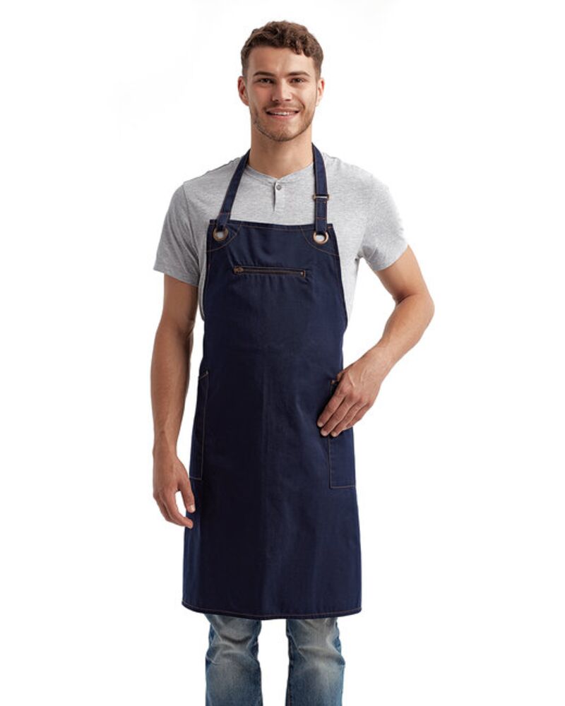 Unisex ‘Barley’ Contrast Stitch Recycled Bib Apron Thumbnail