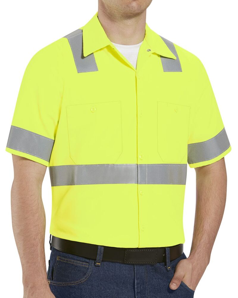Men's Tall High Visibility Safety Short Sleeve Work Shirt Thumbnail