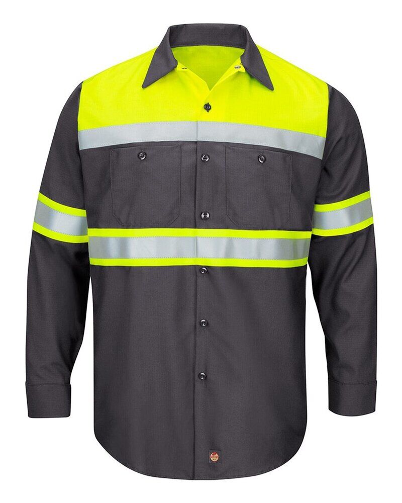 Men's Tall Hi-Visibility Colorblock Ripstop Long Sleeve Work Shirt Thumbnail