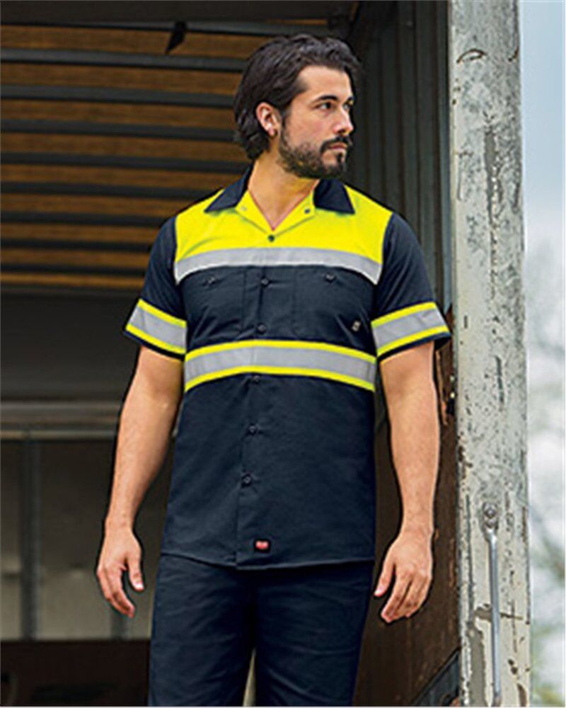 Men's Hi-Visibility Colorblock Ripstop Short Sleeve Work Shirt Thumbnail