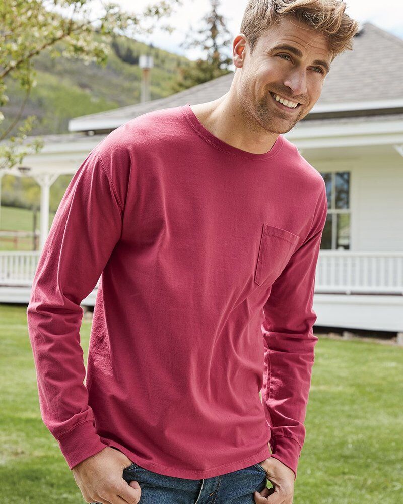 Garment-Dyed Long Sleeve T-Shirt With a Pocket Thumbnail
